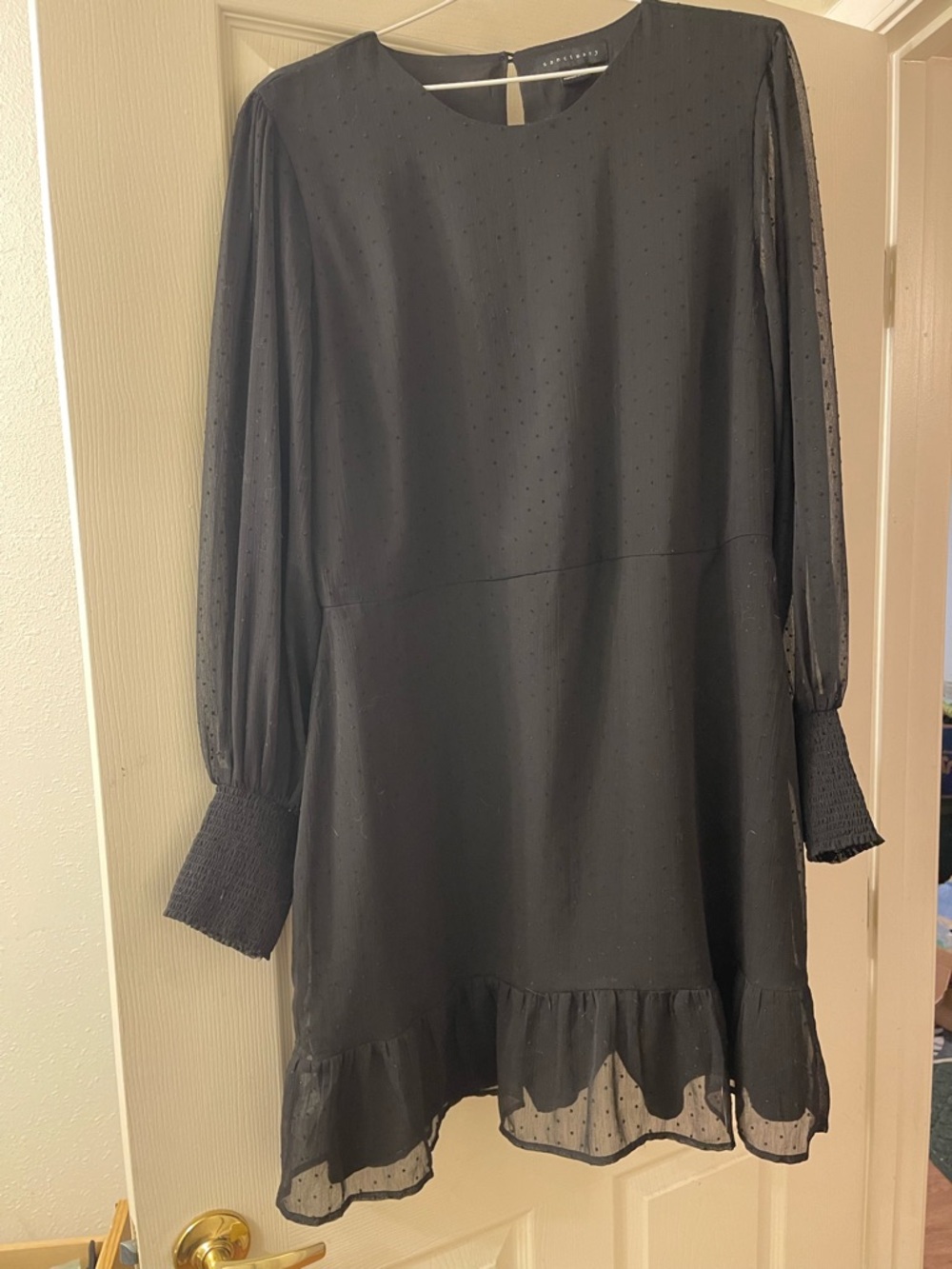 Sanctuary Black Long-Sleeve Swiss Dot Ruffle-Hem Dress